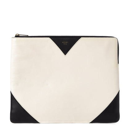 Celine Lambskin Bi-Color Coeur iPad Clutch White Black 1 of 7