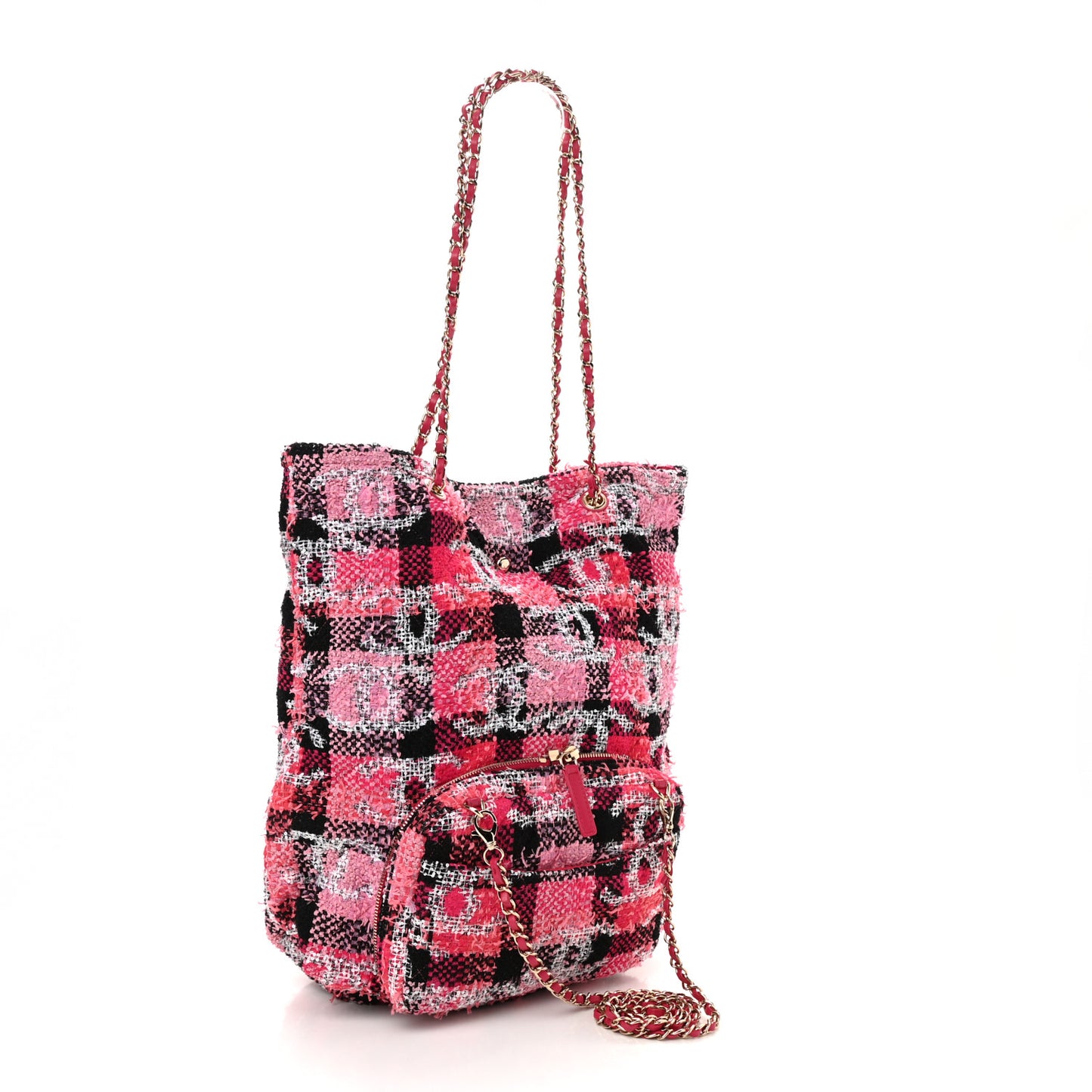 Tweed Large Tote Flap Pink Black