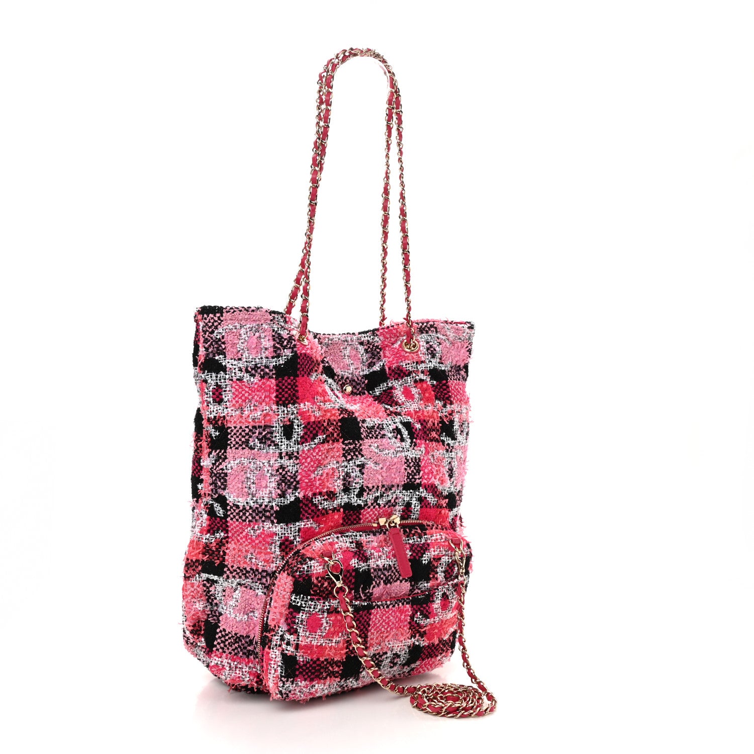 Chanel Tweed Large Tote Flap Pink Black 13 of 17