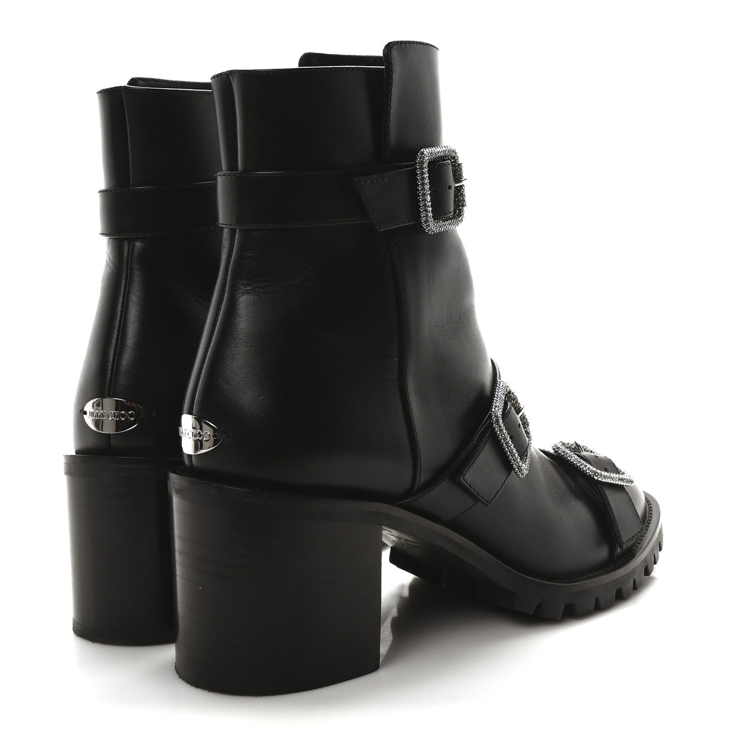 Calfskin Crystal Buckle Hank Boots 38 Black