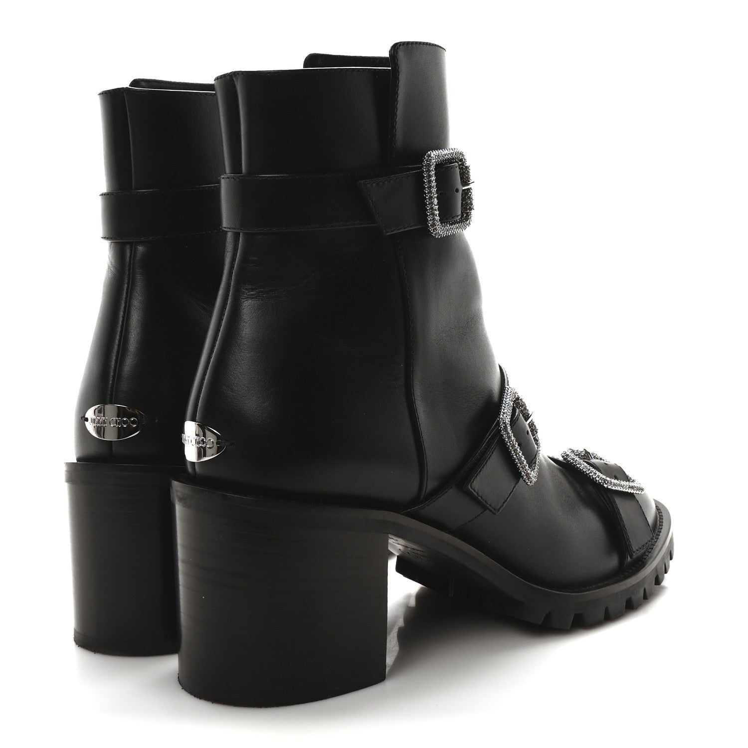 Jimmy Choo Calfskin Crystal Buckle Hank Boots 38 Black 5 of 8