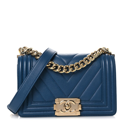 Chanel Calfskin Chevron Quilted Small Boy Flap Blue 1 of 12