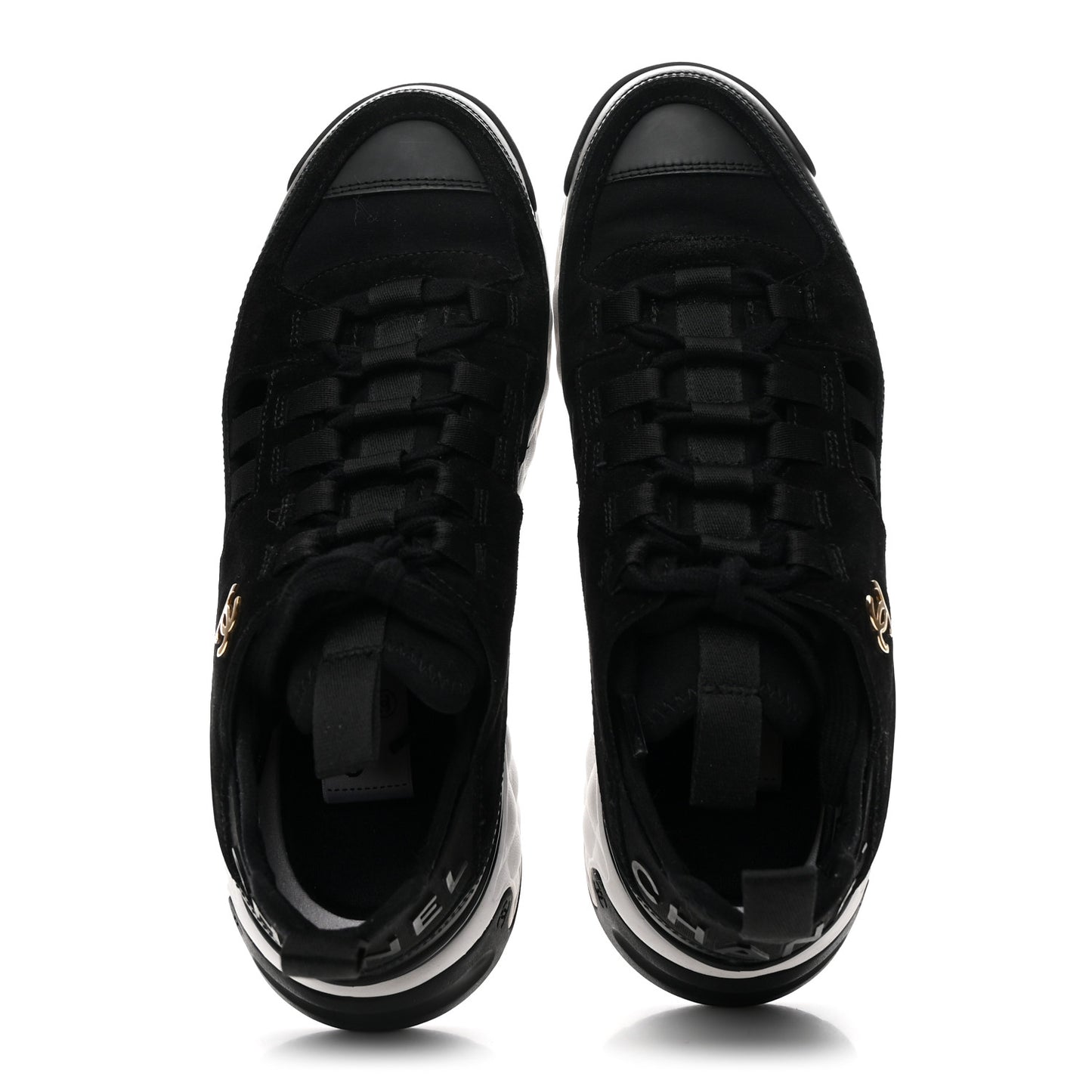 Fabric Calfskin Suede CC Sneakers 37.5 Black