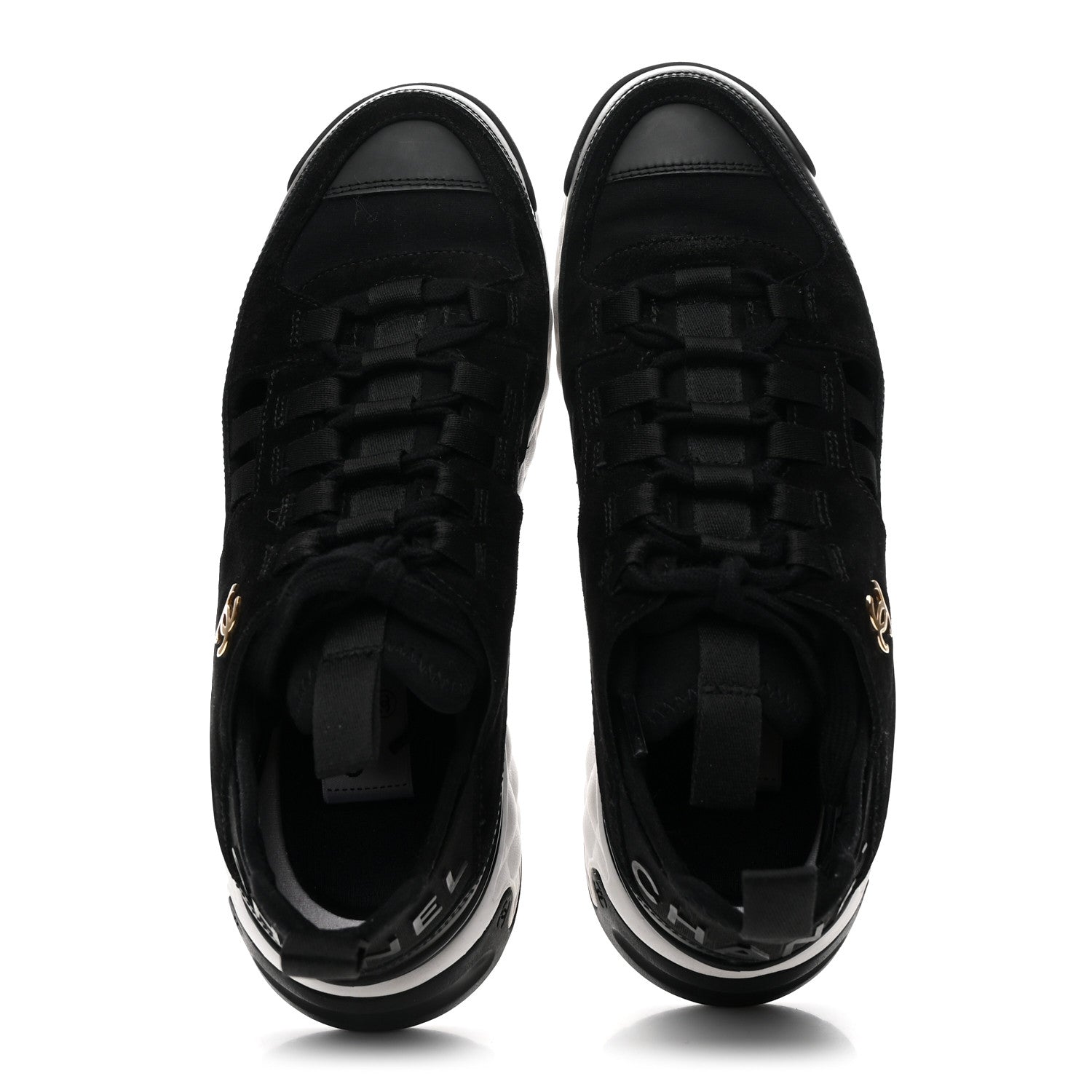 Chanel Fabric Calfskin Suede CC Sneakers 37.5 Black 2 of 9