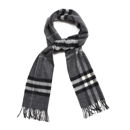 Burberry Cashmere Giant Check Fringe Scarf Grey 1 of 4
