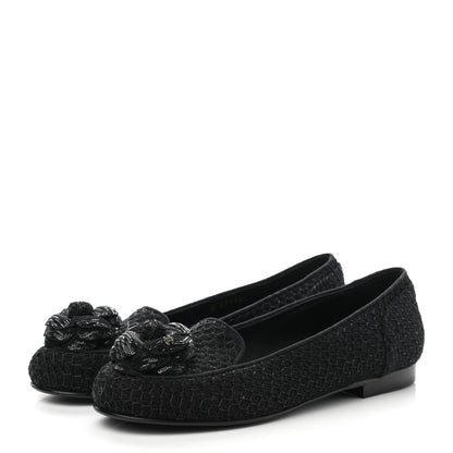 Chanel Tweed Sequin Camellia Mocassin Loafers 36.5 Black 3 of 8