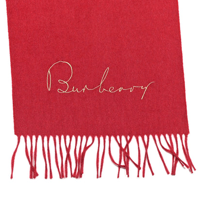 Burberry Cashmere Embroidered Fringe Scarf Red 3 of 4