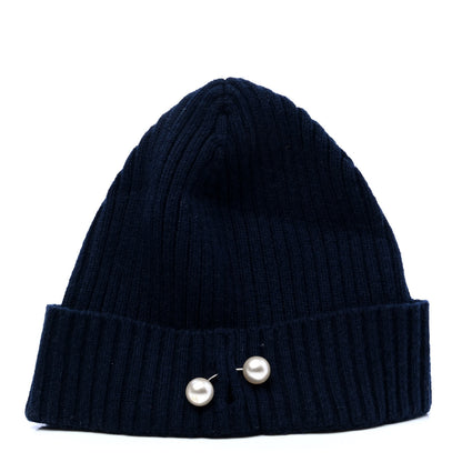 Chanel Cashmere Pearl Beanie Hat L Navy 1 of 4