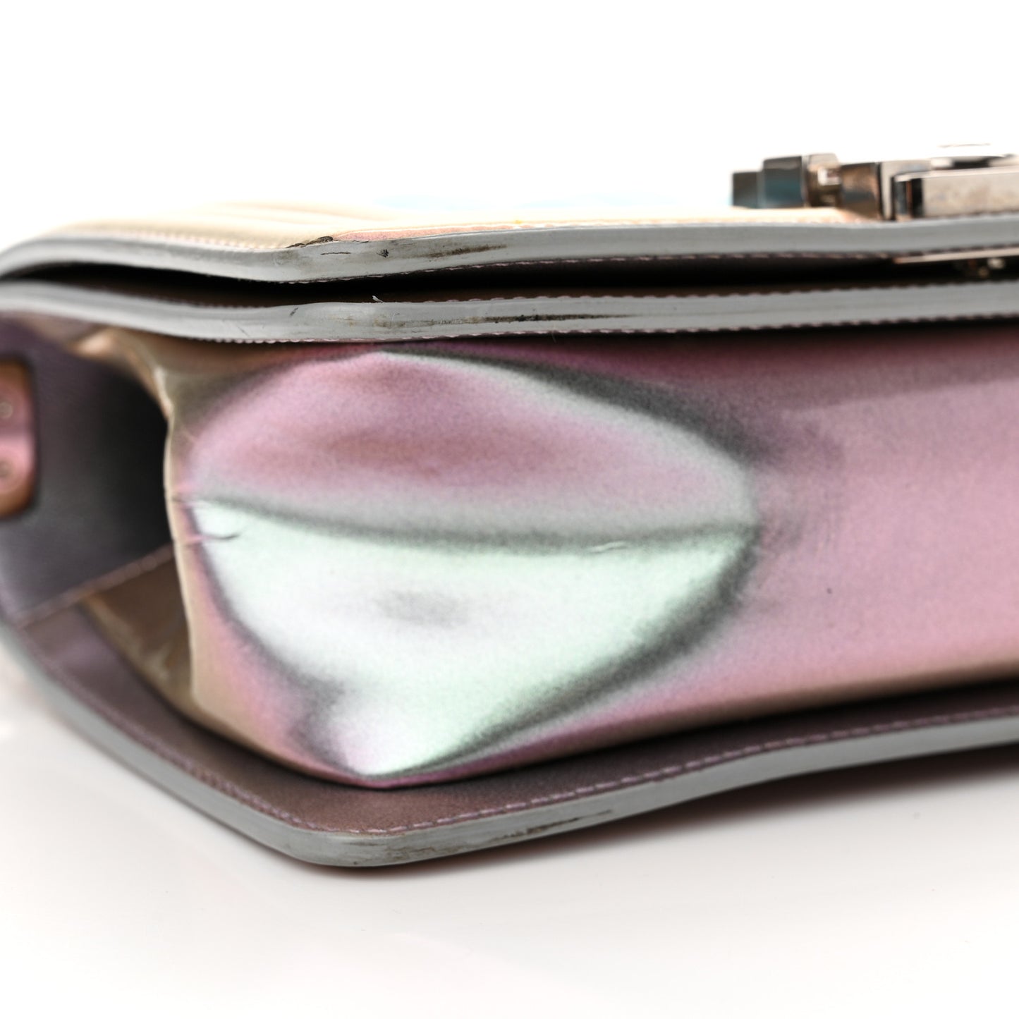 Iridescent Patent Calfskin PVC Quilted Small Boy Flap Light Purple