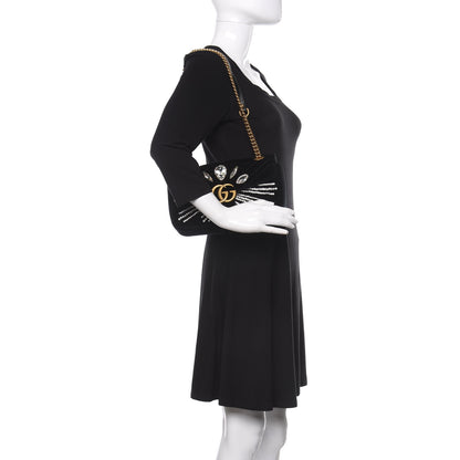 Gucci Velvet Matelasse Marquise Crystals Embroidered Small GG Marmont Shoulder Bag Black 3 of 11
