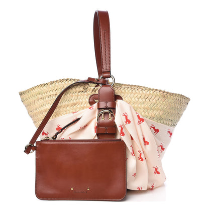 Chloe Smooth Calfskin Raffia Little Horses Medium Panier Basket White Red 1 of 12