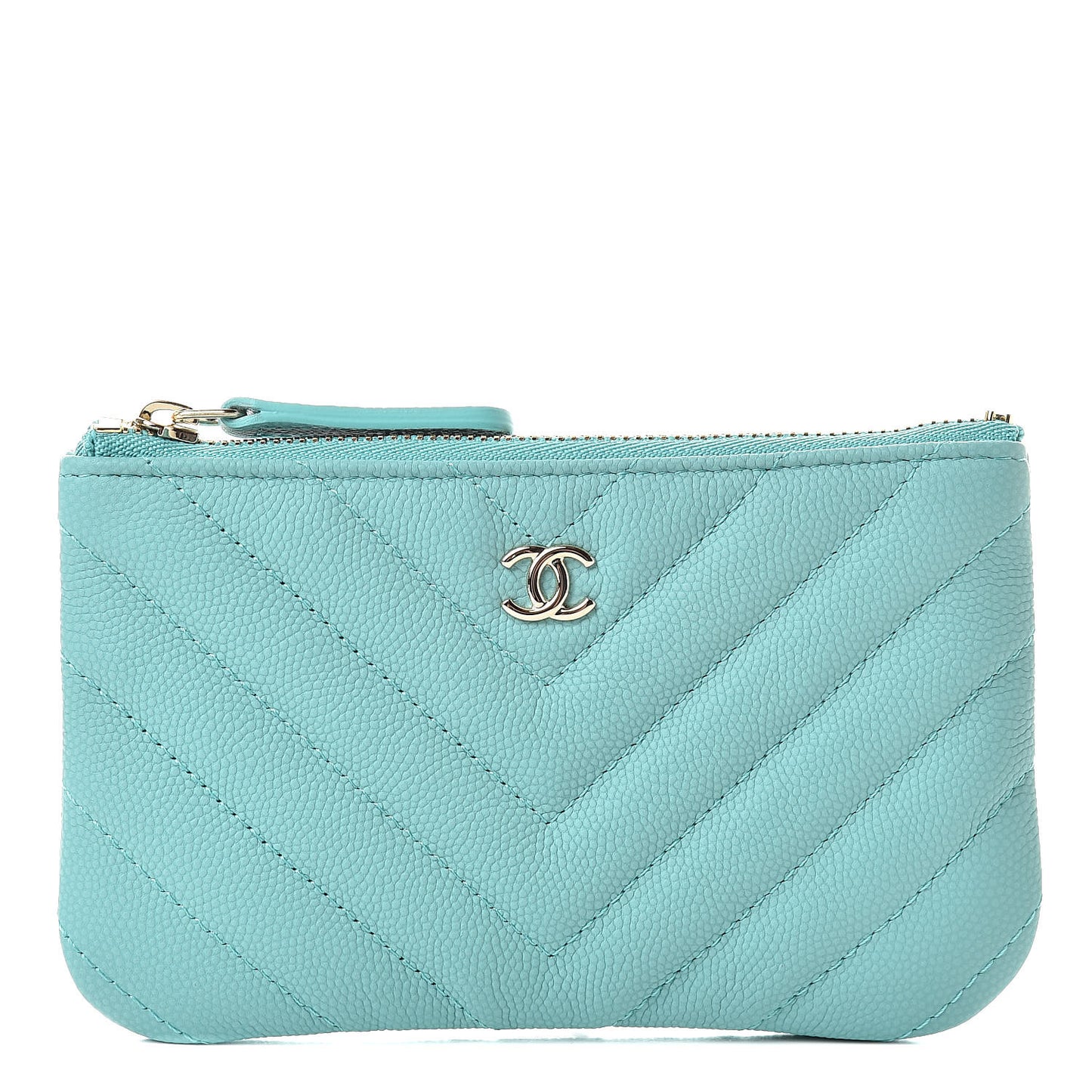 Iridescent Caviar Chevron Quilted Small Cosmetic Case Green