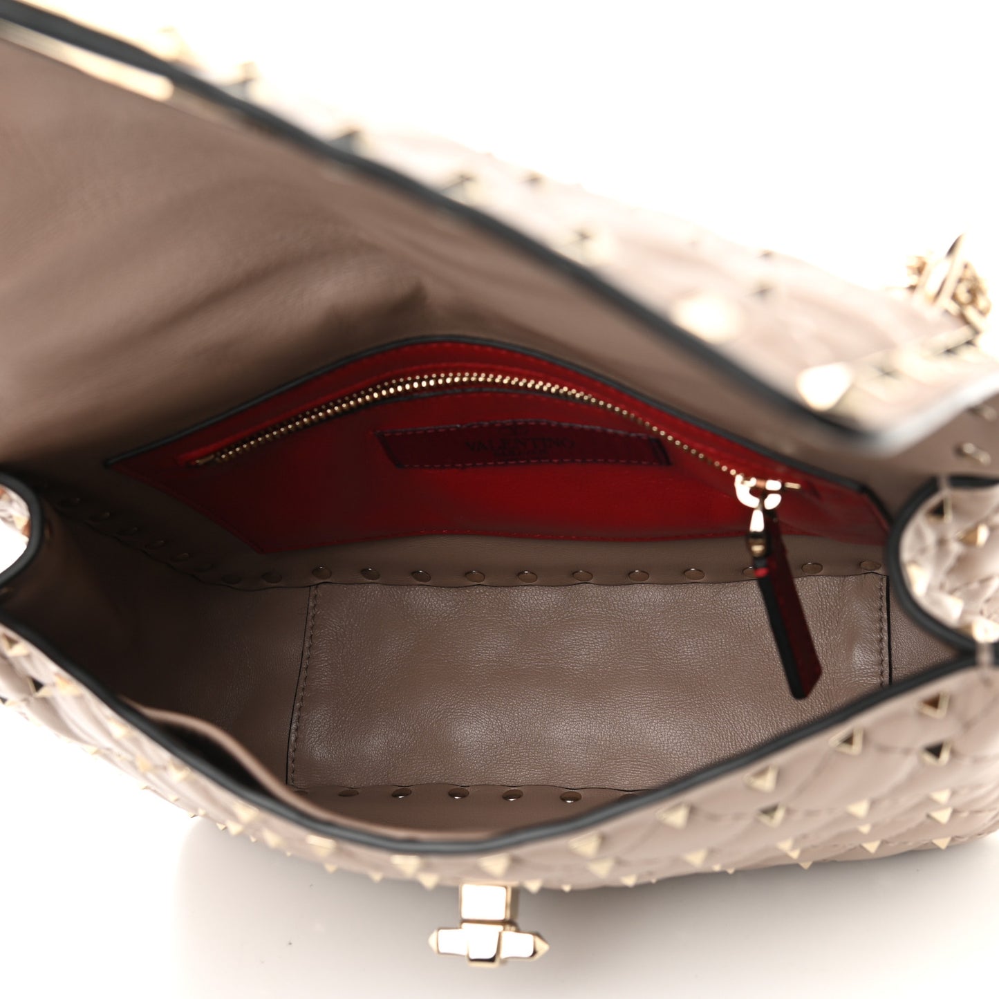 Nappa Medium Rockstud Spike Shoulder Bag Poudre