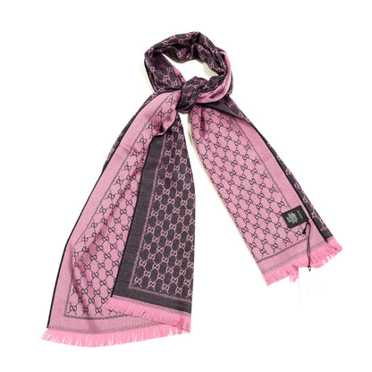 Gucci Wool GG Monogram Reversible New Sten Fringe Scarf Midnight Blue Pink 1 of 4