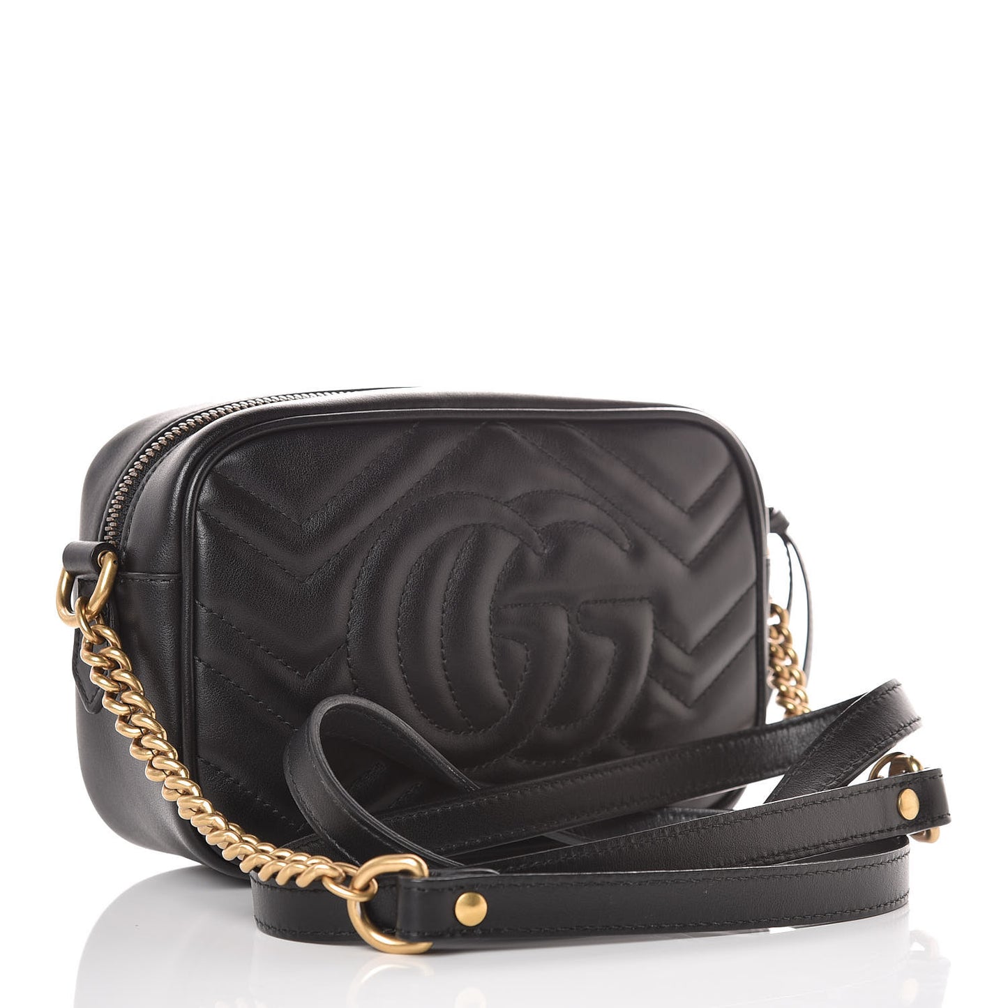 Calfskin Matelasse Mini GG Marmont Chain Shoulder Bag Black