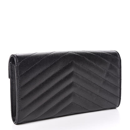 Saint Laurent Grain De Poudre Matelasse Chevron Monogram Flap Wallet Black 3 of 7