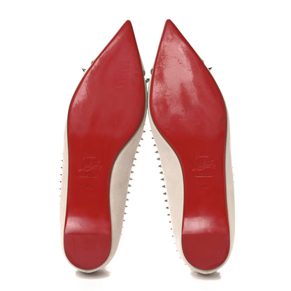 Christian Louboutin Nappa Suede Spikes Duvettina Ballerina Flats 40 Leche 6 of 8