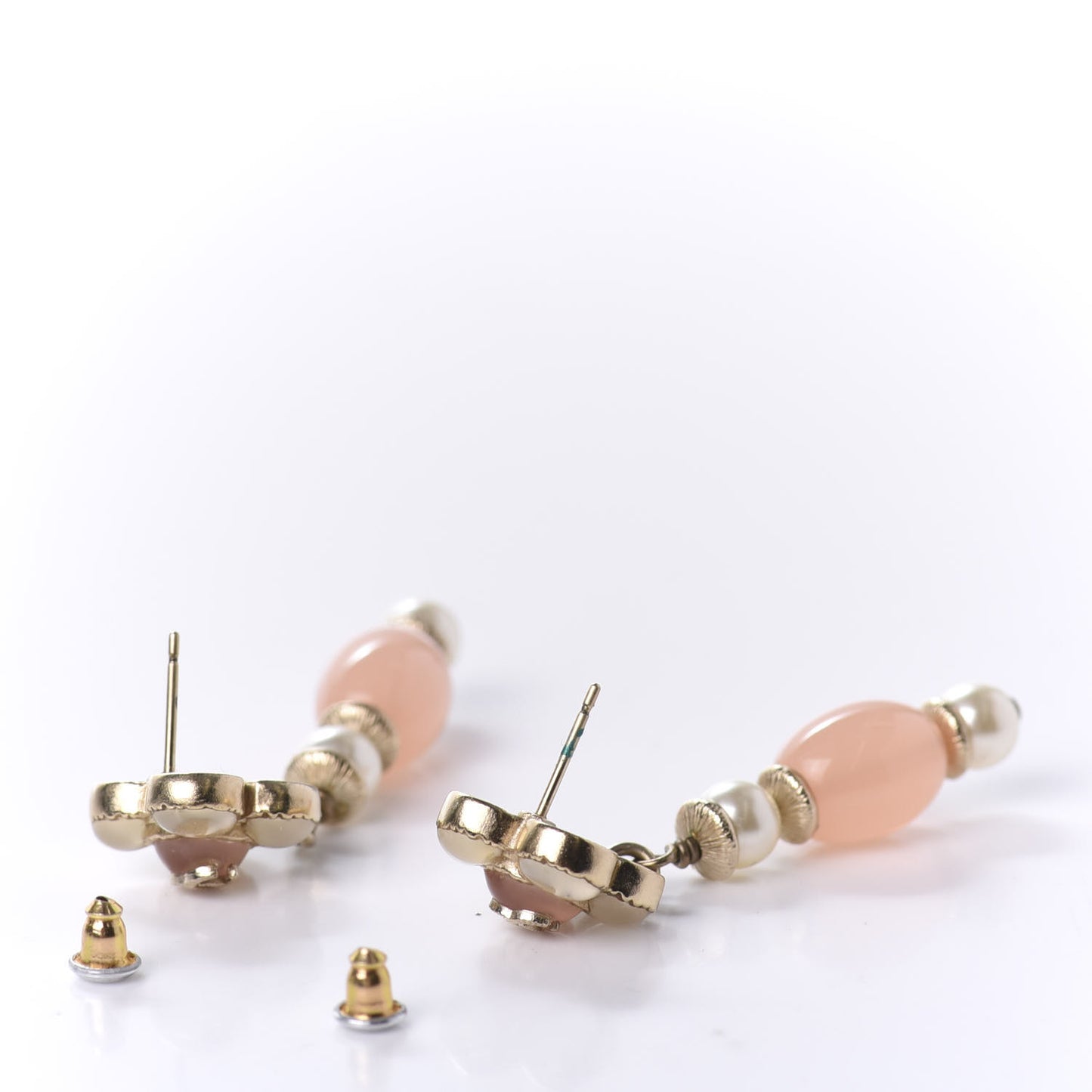 Resin Pearl CC Flower Drop Earrings Pink Beige