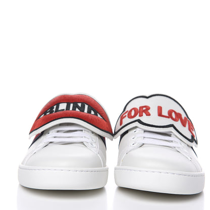 Gucci Calfskin Ayers Web Blind for Love Embroidered Womens Ace Sneakers 36.5 White 2 of 9