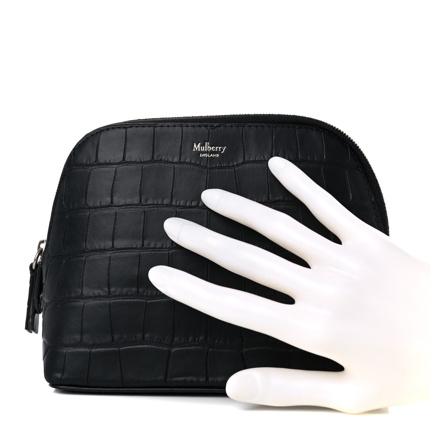 Crocodile Embossed Calfskin Cosmetic Pouch Black