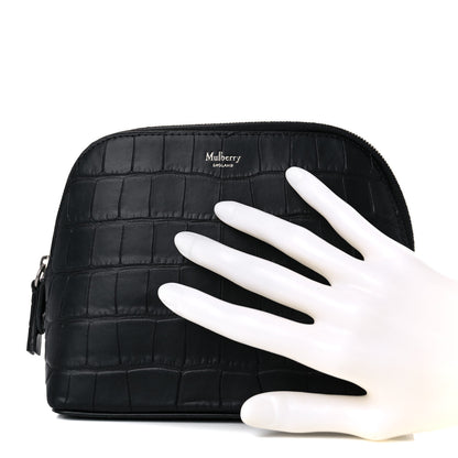 Mulberry Crocodile Embossed Calfskin Cosmetic Pouch Black 2 of 14