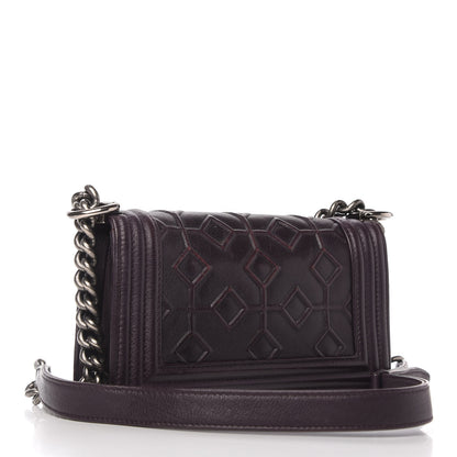 Chanel Calfskin Embossed Small Boy Flap Plum 3 of 10