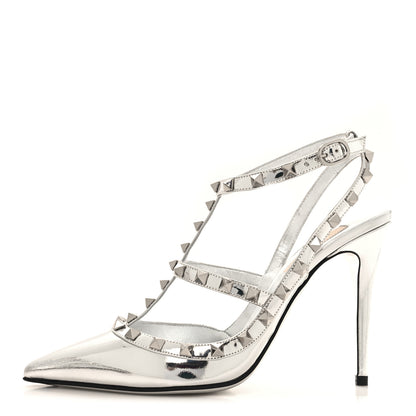 Valentino Garavani Metallic Patent Rockstud Ankle Strap 100mm Pumps 40 Silver 1 of 10