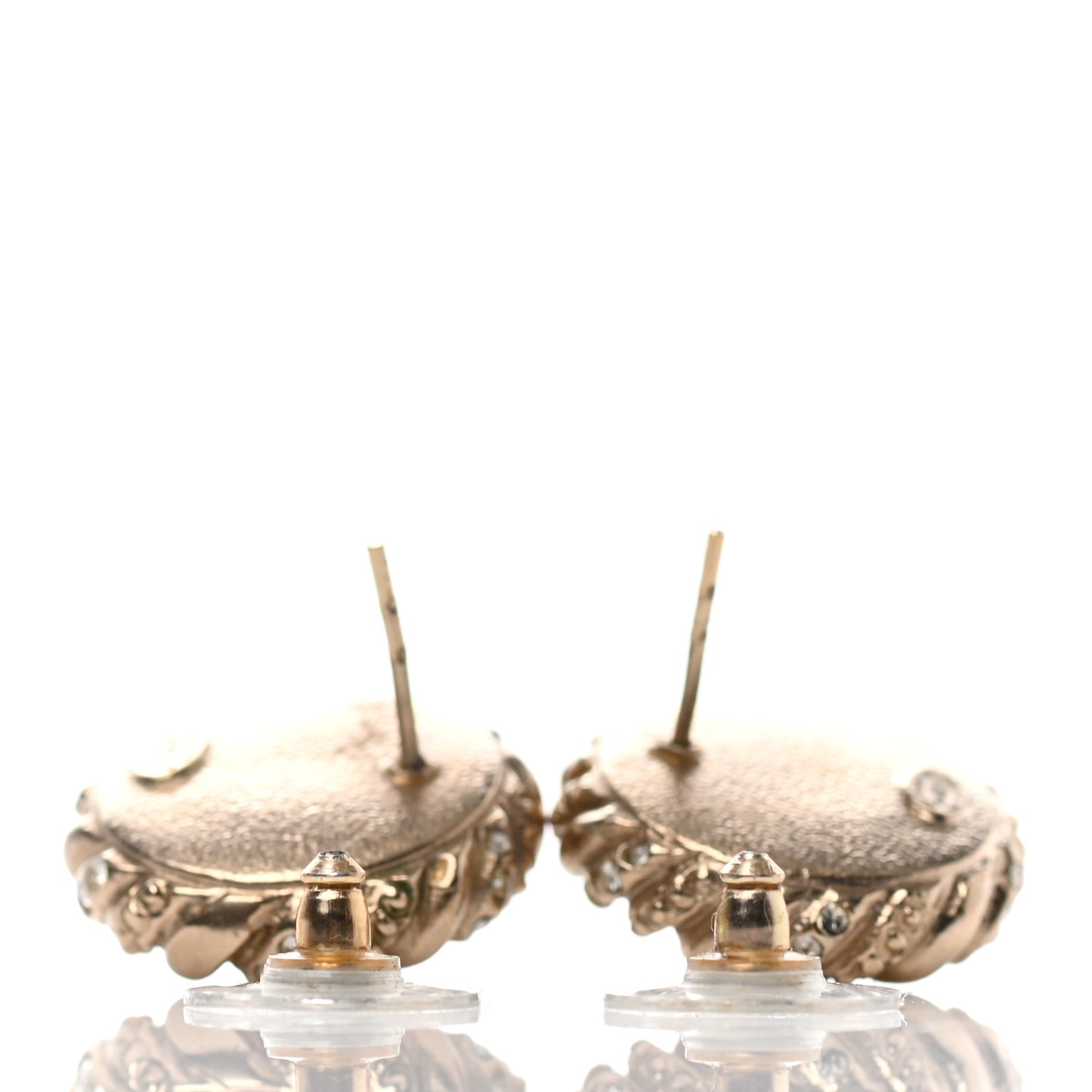 Pearl Crystal Twisted CC Round Earrings Gold