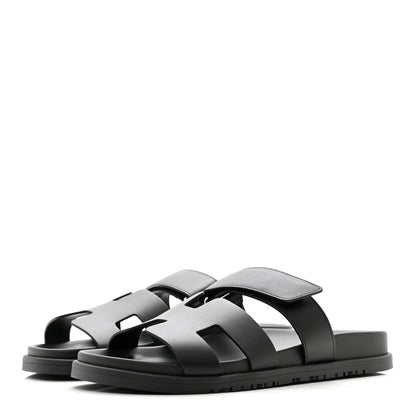 Hermes Calfskin Womens Chypre Sandals 38.5 Black 3 of 9