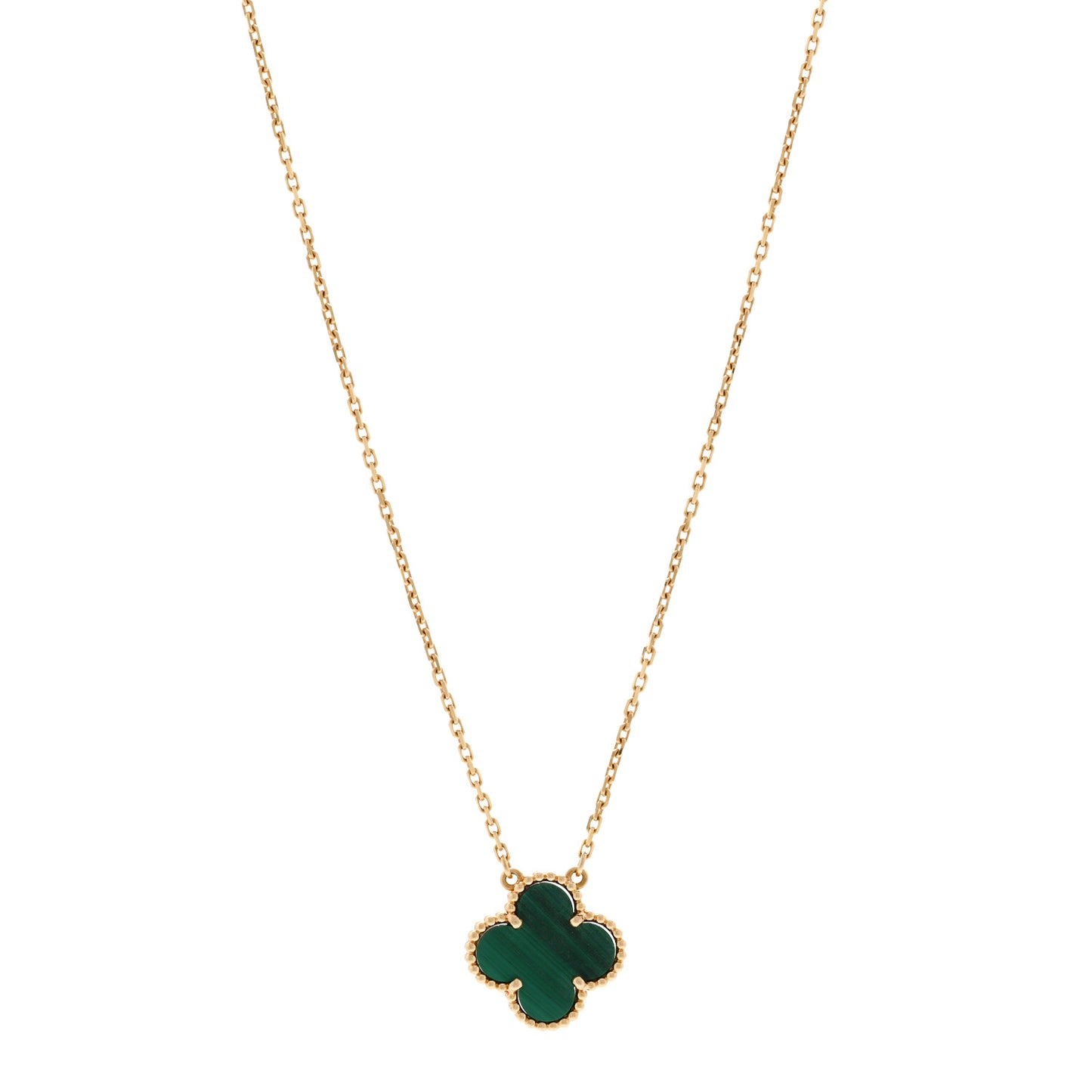 18K Yellow Gold Malachite Vintage Alhambra Pendant Necklace