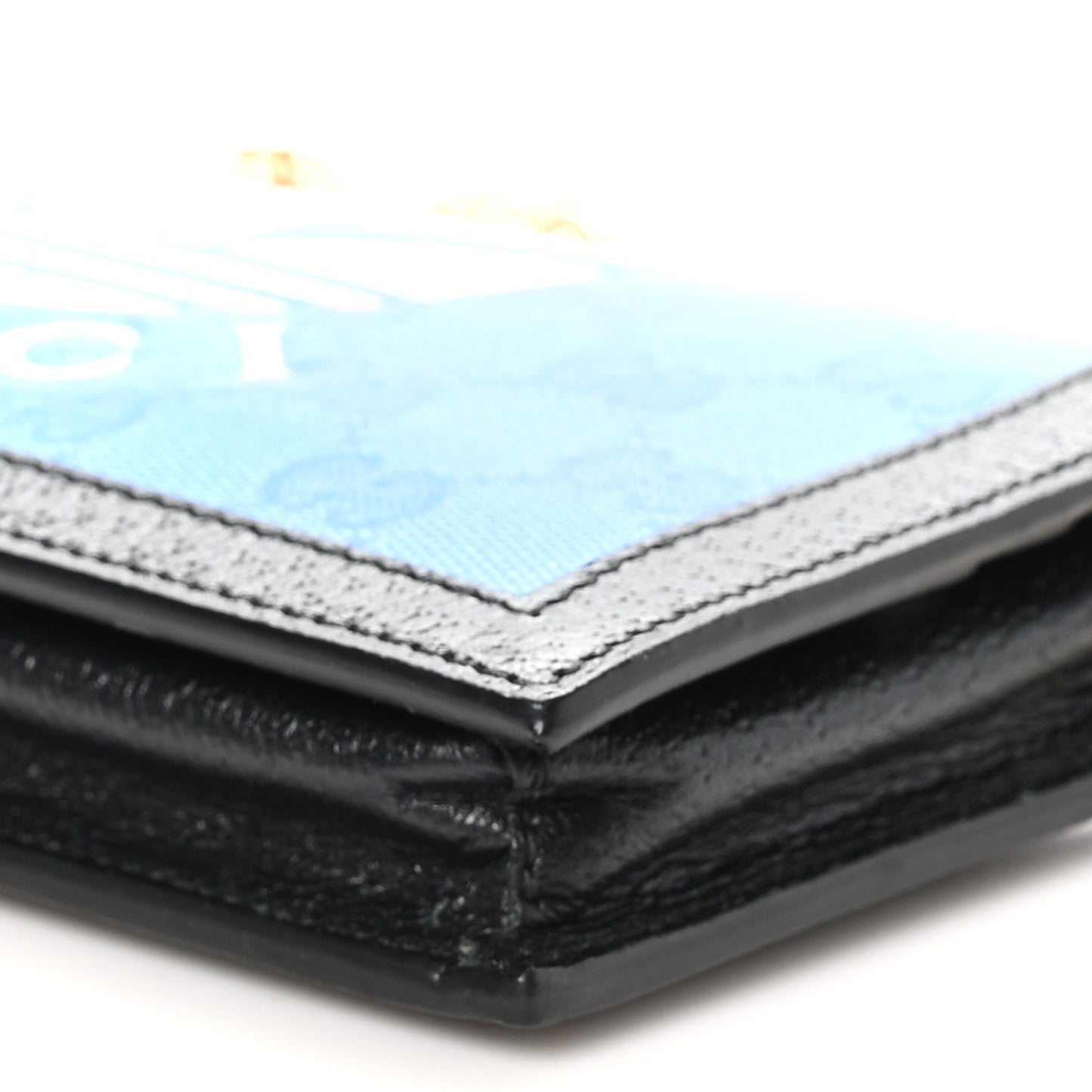 X ADIDAS Monogram Textured Dollar Calfskin Trefoil Embossed Wallet On Chain Blue