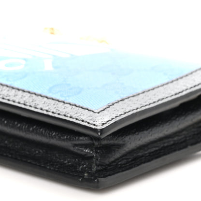 Gucci X ADIDAS Monogram Textured Dollar Calfskin Trefoil Embossed Wallet On Chain Blue 10 of 10