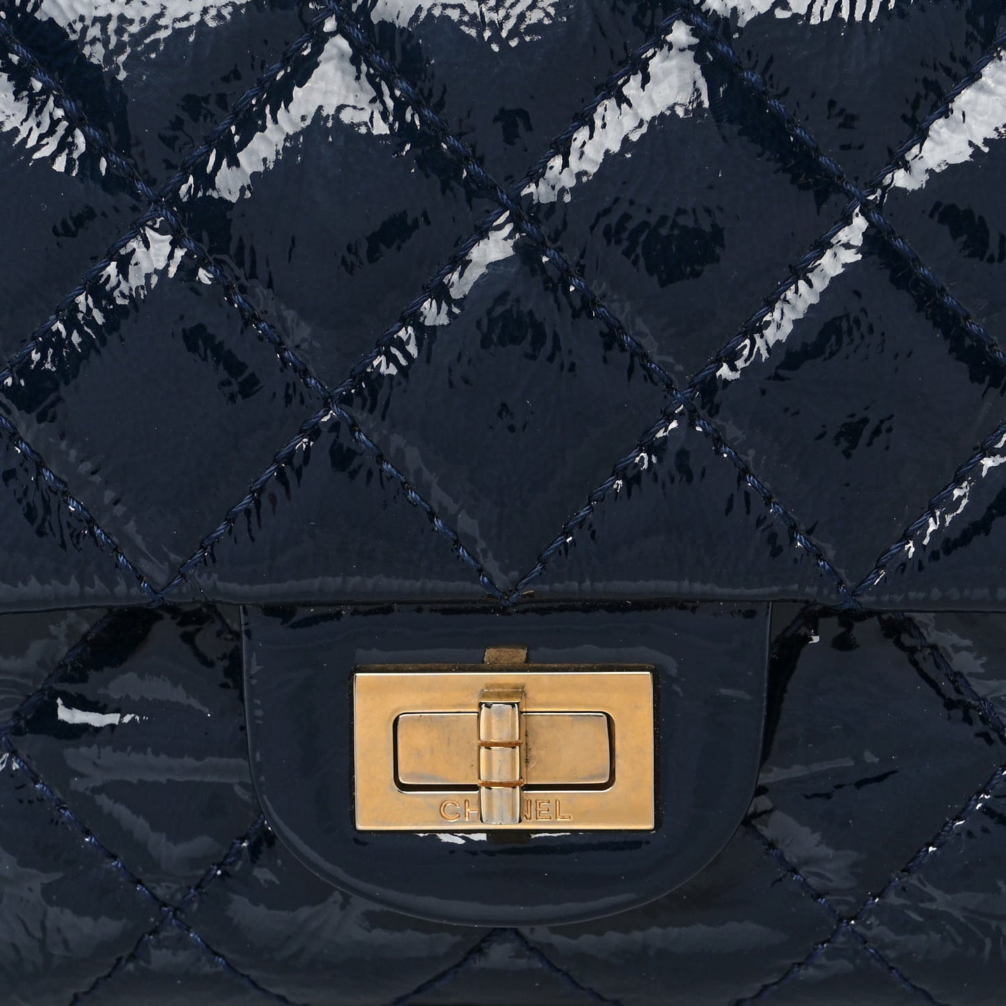 Distressed Patent Quilted 2.55 Reissue 226 Flap Navy