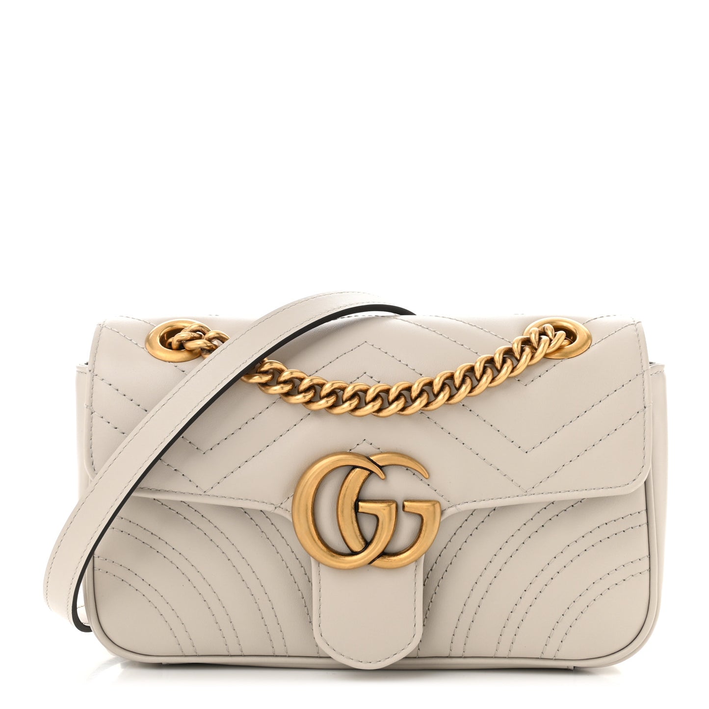 Calfskin Matelasse Mini GG Marmont Shoulder Bag Light Grey