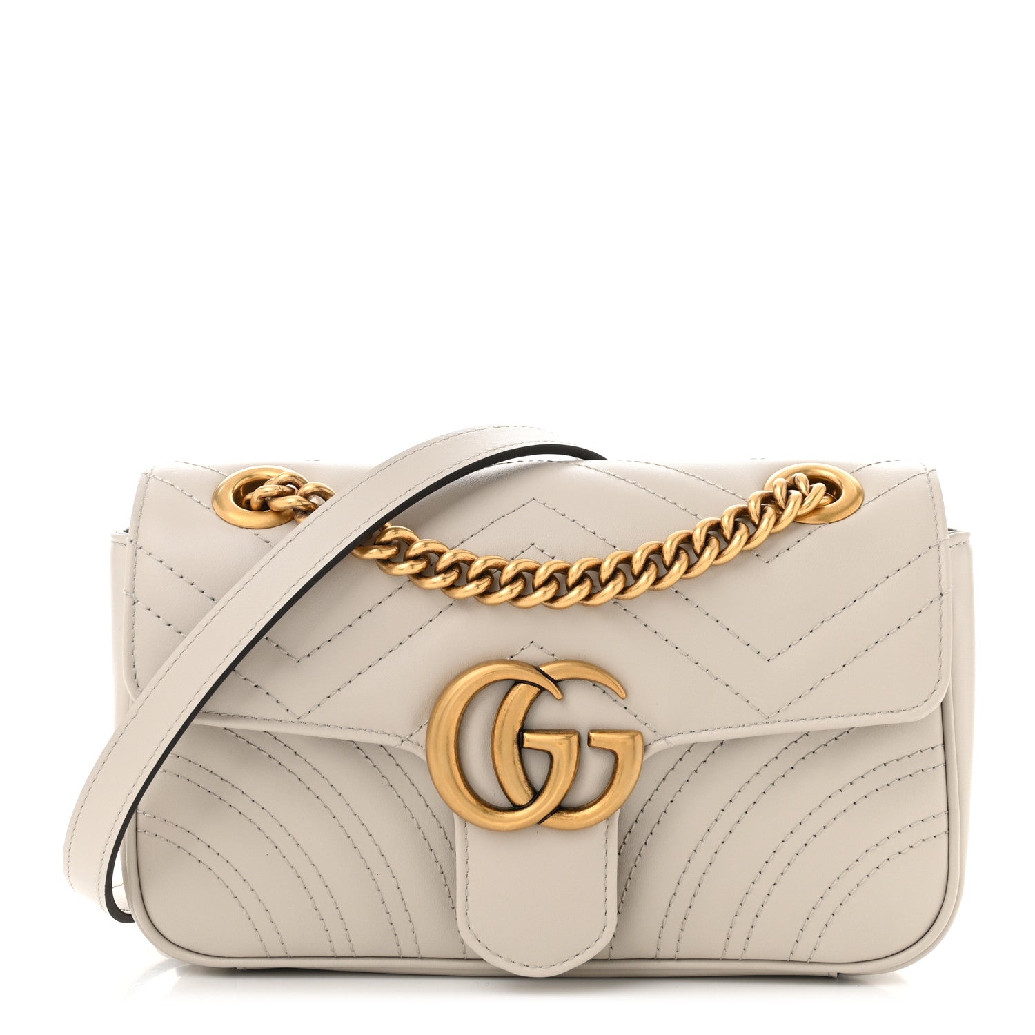 Gucci Calfskin Matelasse Mini GG Marmont Shoulder Bag Light Grey 1 of 10
