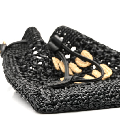 Miu Miu Raffia Crochet Drawstring Pouch Black Naturale 14 of 17