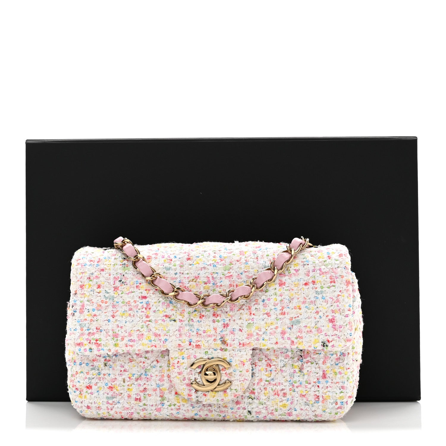 Chanel Tweed Sequin Quilted Mini Rectangular Flap White Pink Green Blue 11 of 11