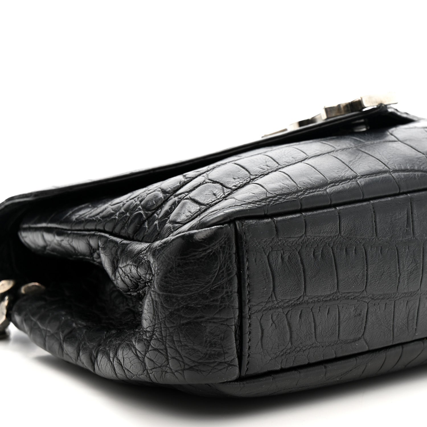 Saint Laurent Calfskin Crocodile Embossed Medium College Monogram Satchel Black 9 of 11