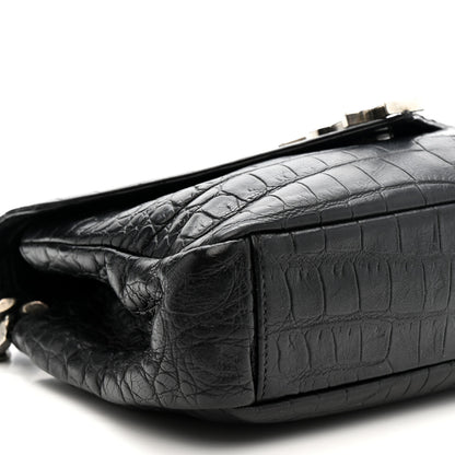 Saint Laurent Calfskin Crocodile Embossed Medium College Monogram Satchel Black 9 of 11