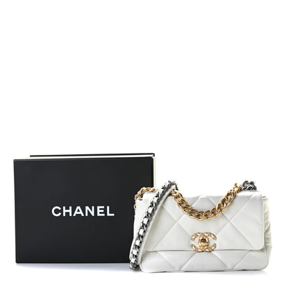 Chanel Goatskin Quilted Medium Chanel 19 Flap White 9 of 9