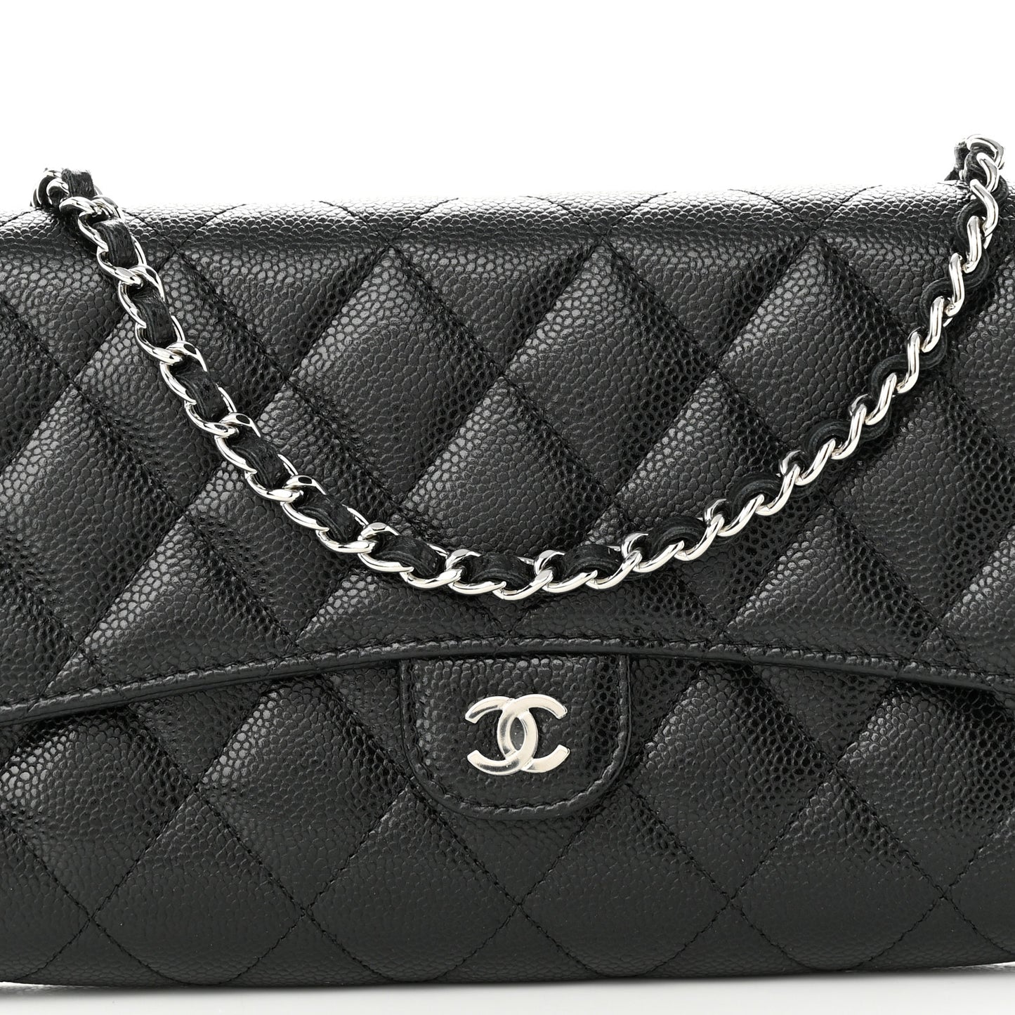 Caviar Quilted Phone Holder Wallet on Removable Chain Black