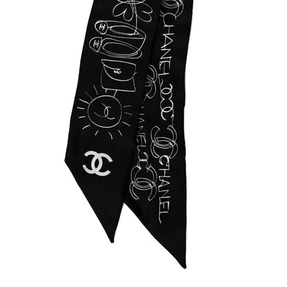 Chanel Silk Slim Bandeau Scarf Black White 2 of 4