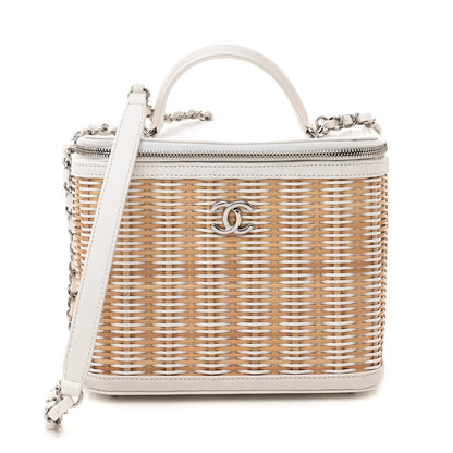 Chanel Glazed Calfskin Raffia Vanity Case Bag White Beige 1 of 17