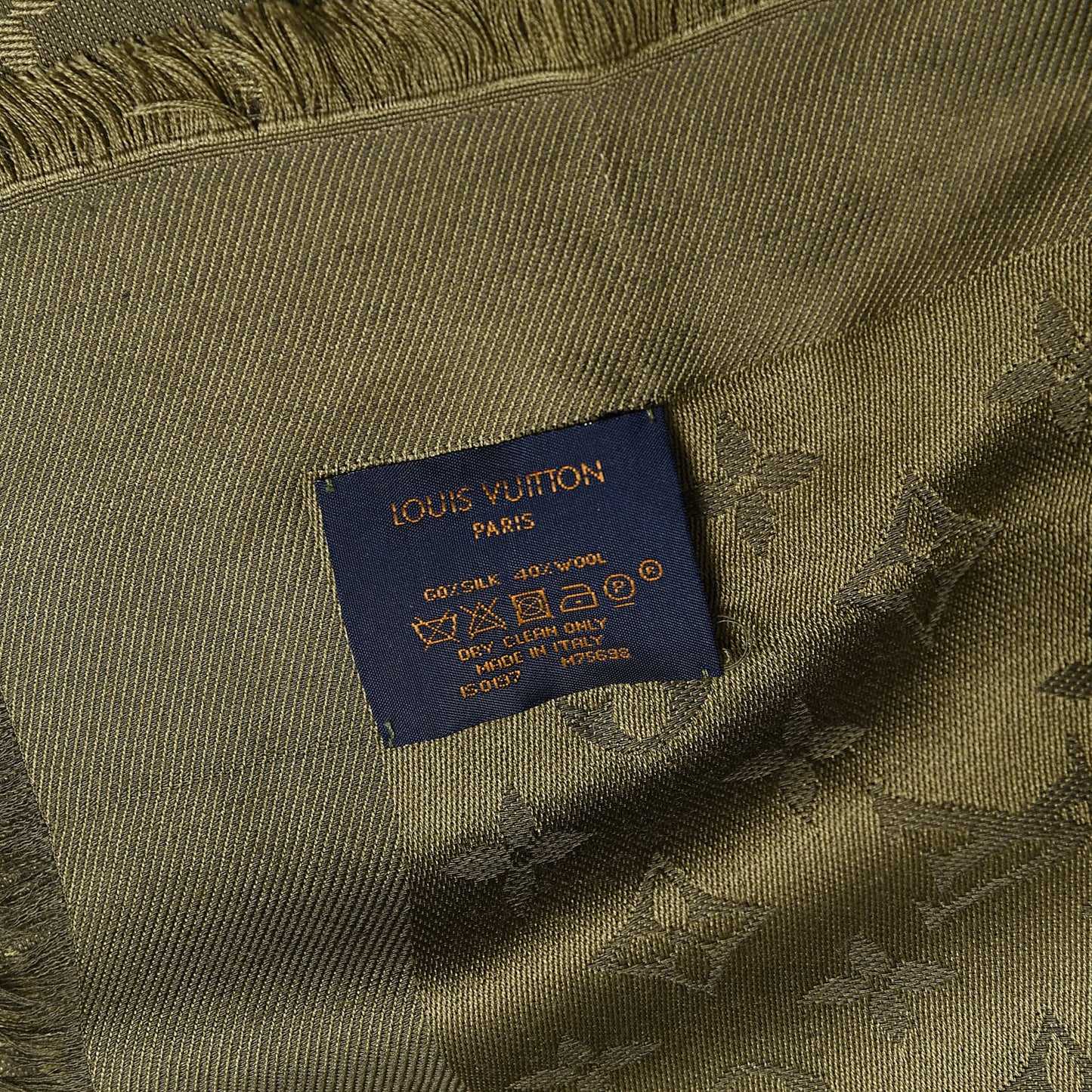 Silk Wool Monogram Shawl Kaki