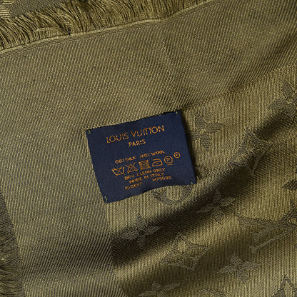 Louis Vuitton Silk Wool Monogram Shawl Kaki 4 of 7