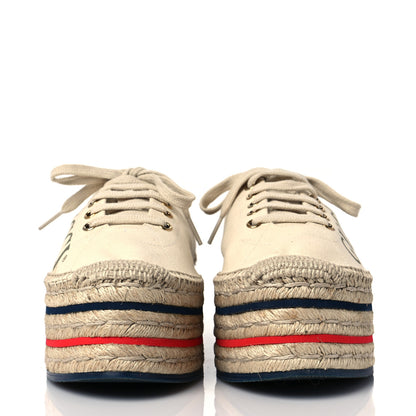 Gucci Canvas Logo Lace-Up Platform Espadrilles 41 Greggio Grege 3 of 8