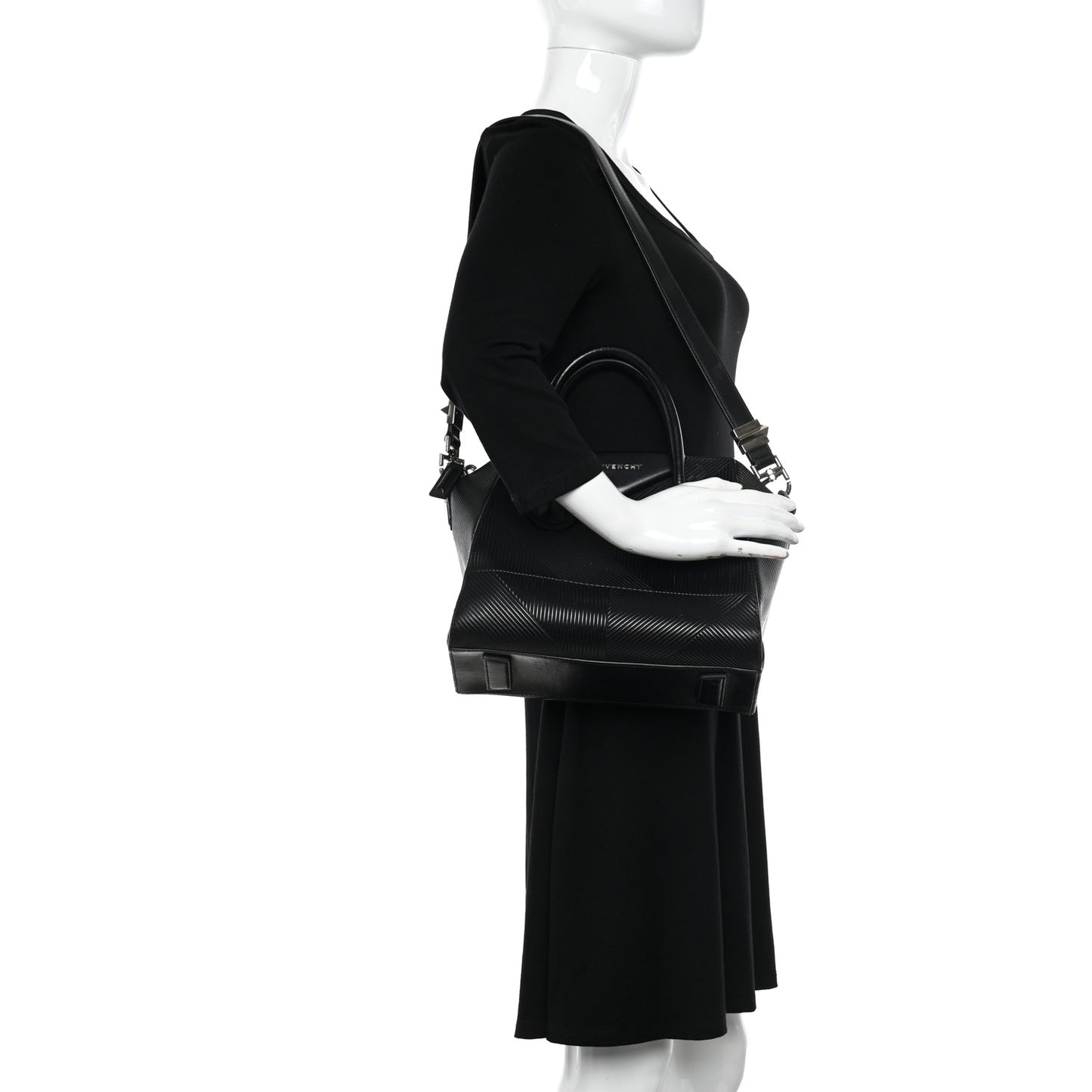 Calfskin Geometric Embossed Small Antigona Black