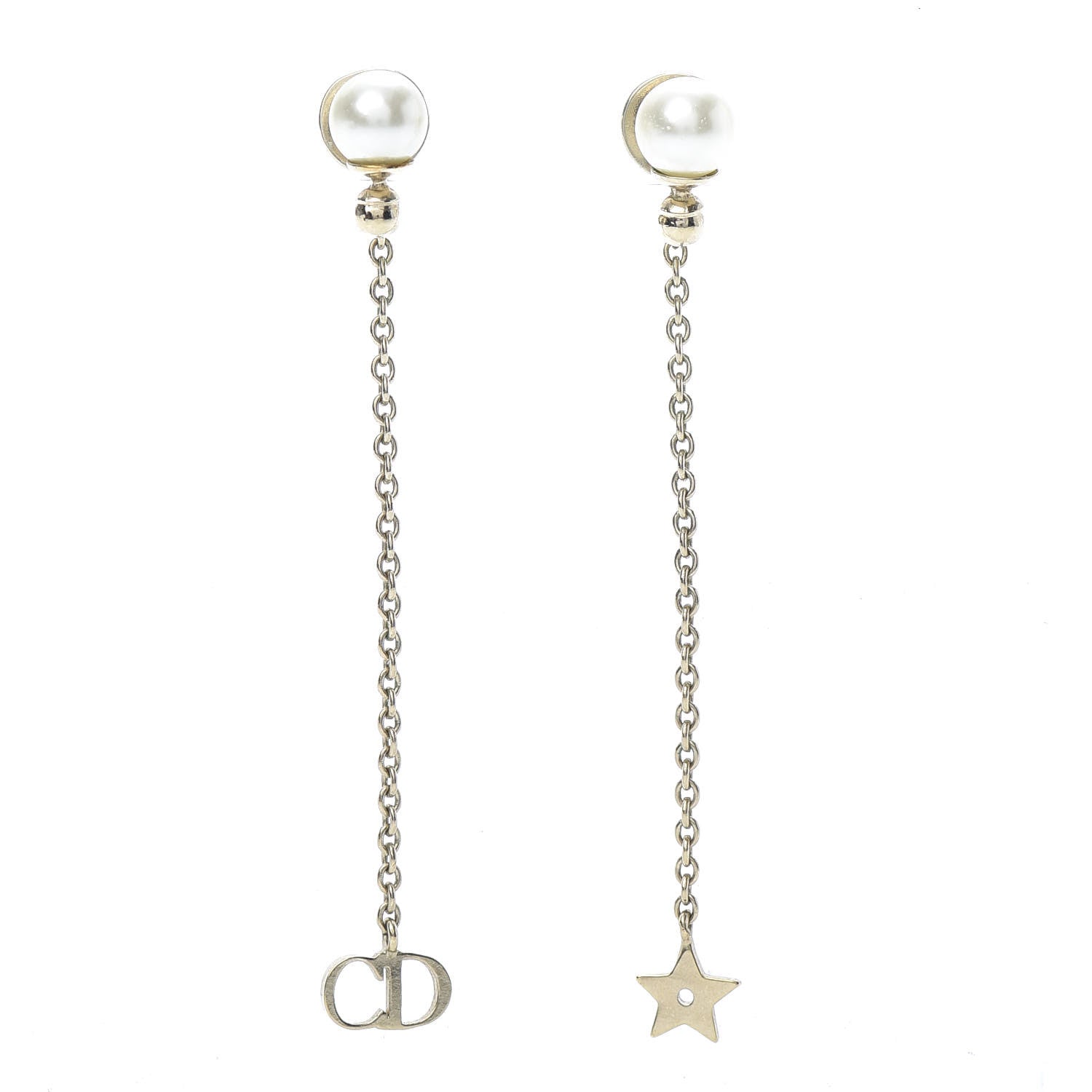 Christian Dior Pearl La Petite Tribale Dangle Chain Earrings Gold 1 of 4