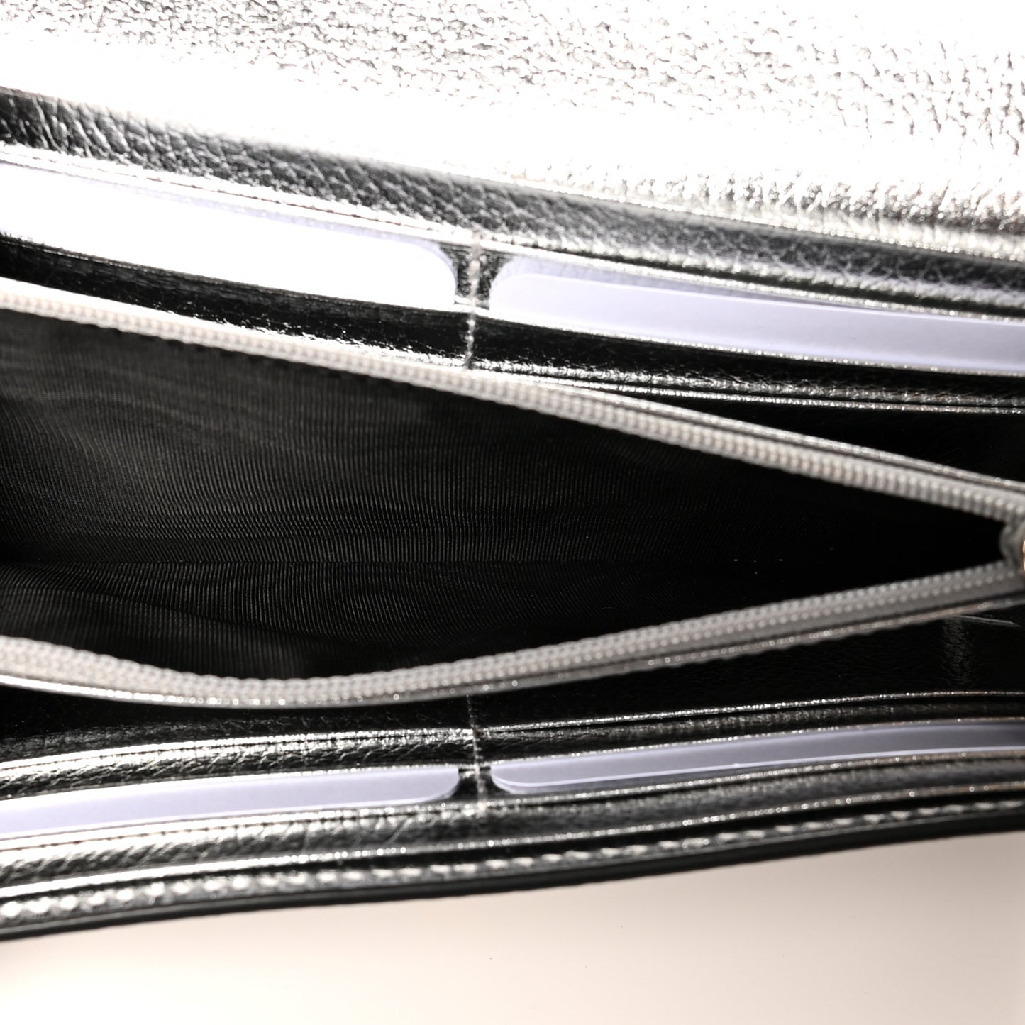 Metallic Calfskin GG Supreme Monogram GG Marmont Continental Wallet Silver Beige Ebony