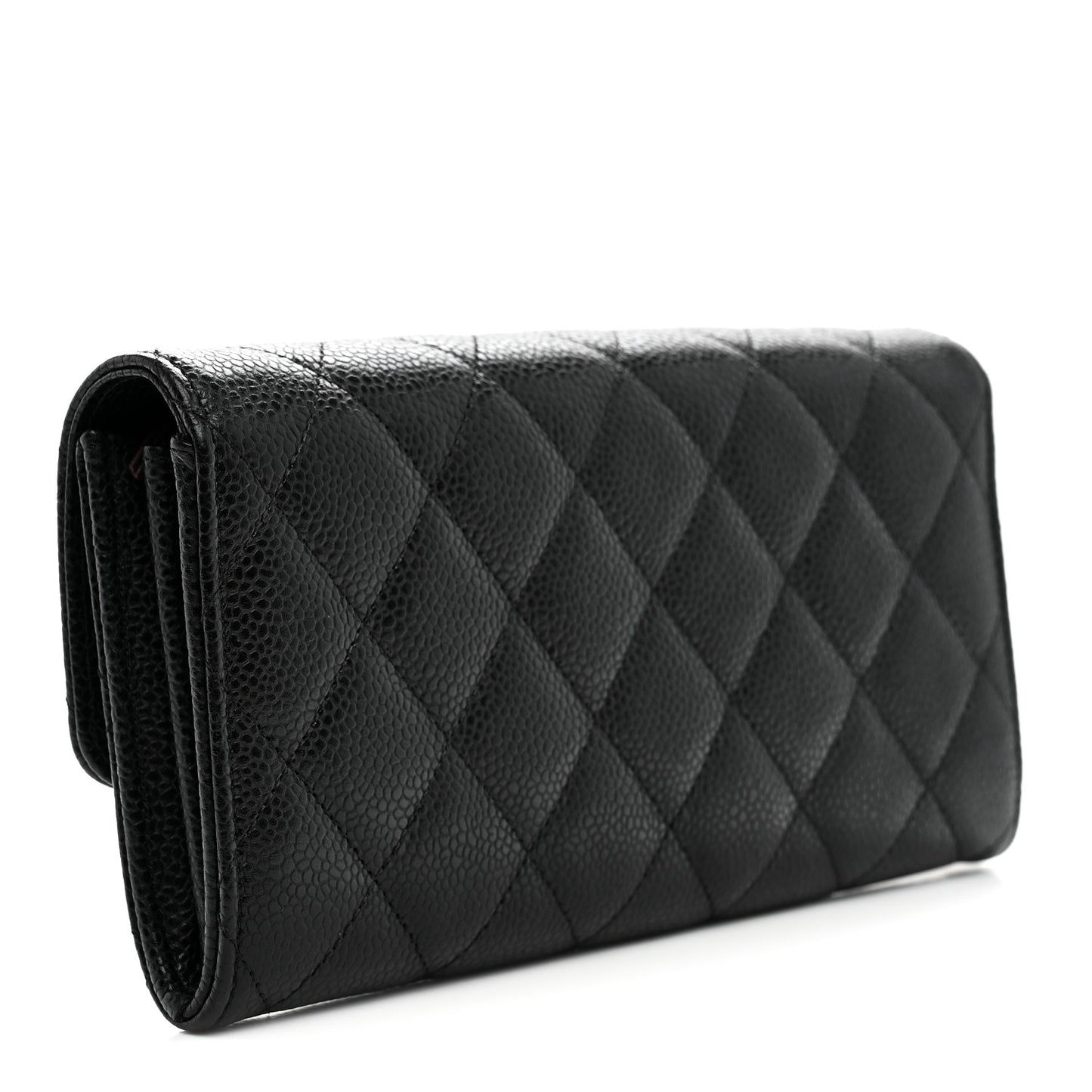 Caviar Quilted Large Gusset Flap Wallet Black